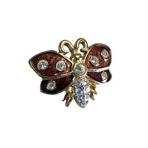 Swarovski butterfly moth brooch gold tone brown enamel crystal pin signed swan